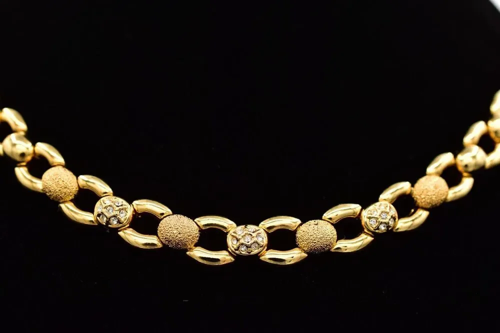 Vintage Crystal Collar Necklace Heavy Linked Chain Rhinestone Crystal BinBD